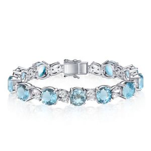 Alternating Aquamarine & White Sapphire Tennis Bracelet For Women