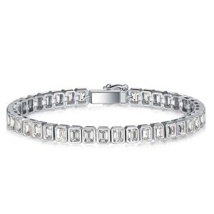 Bezel Setting Emerald Cut White Sapphire Tennis Bracelet For Women