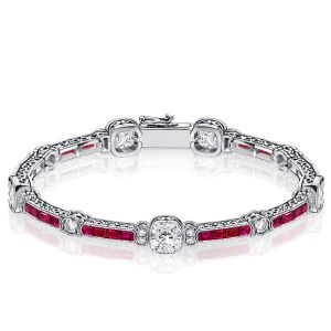 Italo Milgrain Ruby & White Cushion Tennis Bracelet For Women