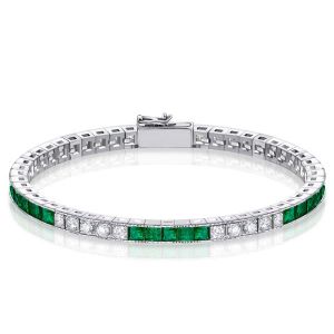 Alternating Emerald & White Princess Tennis Bracelet For Women