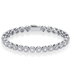 Round Cut Halo Tennis Bracelet In Sterling Silver Classic