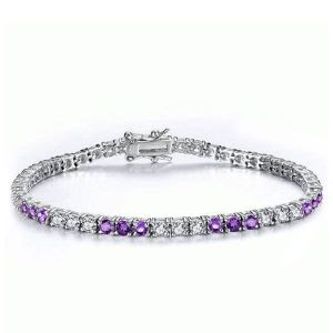 Italo Round Cut Amethyst & White Tennis Bracelet In Silver