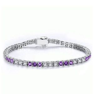 Italo Round Cut Amethyst & White Tennis Bracelet In Silver