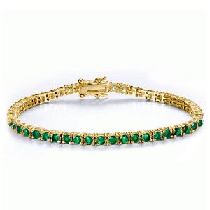 Italo Golden Round Cut Emerald Tennis Bracelet For Women