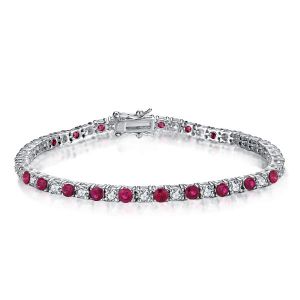 Italo Round Cut White & Ruby Tennis Bracelet For Women