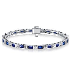 Italo Bar Setting Baguette Cut Blue Sapphire Tennis Bracelet