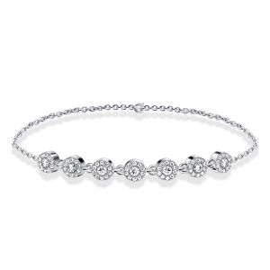 Italo Halo White Sapphire Round Cut Chain Bracelet For Women