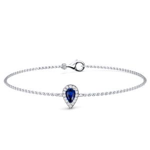 Italo Halo Blue Sapphire Pear Cut Chain Bracelet For Women