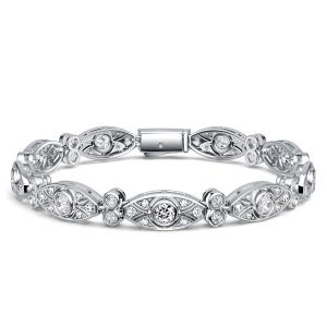 Italo Antique Round Cut White Sapphire Tennis Bracelet For Women
