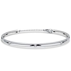 Italo Bezel Setting 1.5 MM Round Cut Bar Bangle Bracelet For Women