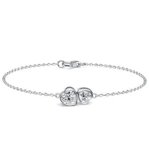 Italo Bezel Set Twin Stone Heart Cut Chain Bracelet For Women