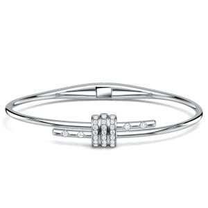 Italo Solid White Sapphire Round Cut Latch Bangle Bracelet For Women