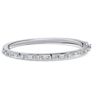 Italo Baguette & Round Cut White Sapphire Bangle Bracelet For Women