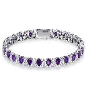 Italo Pear Cut White & Amethyst Tennis Bracelet For Women
