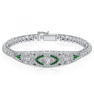 Italo Art Deco Emerald Sapphire Tennis Bracelet In Sterling Silver