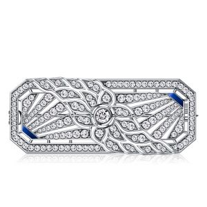 Italo Art Deco White Sapphire Floral Brooch For Women
