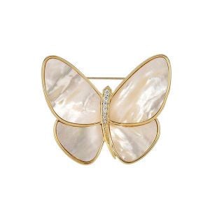 Italo Dancing Butterfly White Sapphire Pearl Butterfly Brooch For Women