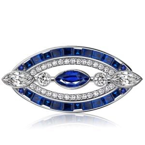 Italo Antique Marquise Cut Blue Sapphire Vintage Brooch For Women
