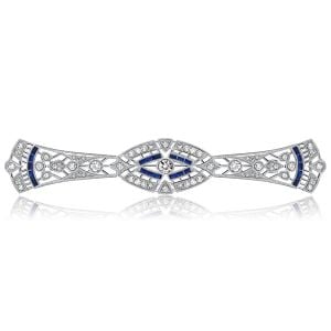Italo Vintage Baguette & Round Cut White Sapphire Art Deco Brooch For Women