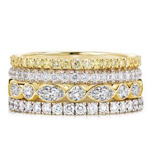 Two Tone Round & Marquise Cut Stackable Band Set
