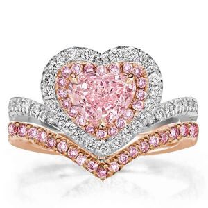 Halo Two Tone Half Eternity Heart Cut Bridal Set