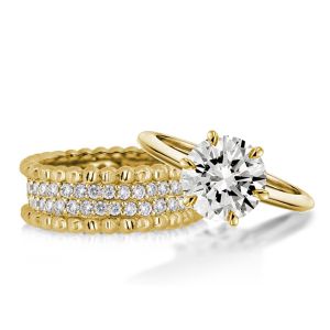 Solitaire Yellow Gold Rope Design Cocktail Round Cut Bridal Set