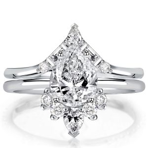 Italo Pear Cut White Sapphire Bridal Set In Sterling Silver