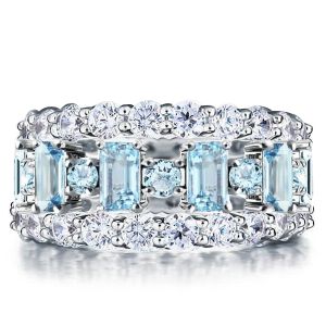 Italo Baguette Aquamarine Stackable Ring Set For Women