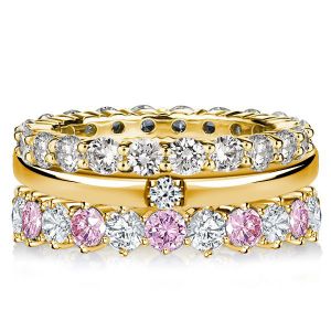 Italo Golden Round Cut White & Pink Stone Stackable Band Set