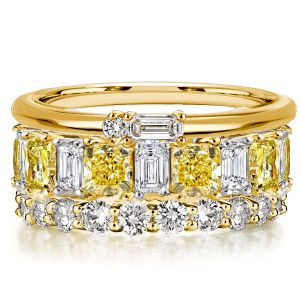 Italo Two Tone Radiant Cut Yellow & White Sapphire Stackable Band Set