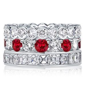 Italo Round & Asscher Cut White & Garnet Stackable Band Set