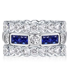 Italo Vintage White & Blue Sapphire Stackable Band Set