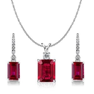 Italo Silver Ruby Necklace Ruby Earrings Jewelry Set Emerald Cut Drop Earrings Pendant Necklace For Women