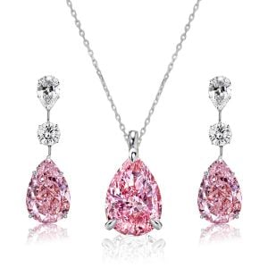 Italo Pink Sapphire Pear Cut Necklace & Earrings Jewelry Set