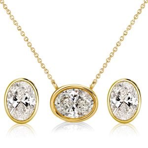 Italo Bezel Setting Oval Cut Solitaire Necklace & Earrings Jewelry Set
