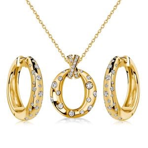 Italo Waterfall Flush Setting Round Cut Earrings & Necklace Jewelry Set