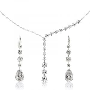 Italo Pear Cut White Sapphire Lariat Necklace Necklace & Earrings Jewelry Set