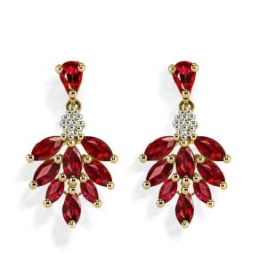 Flower Fire Design Two Tone Garnet Drop Designer Earrings