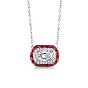 Halo Cushion Cut Created Garnet Pendant Necklace