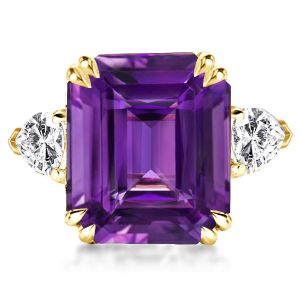 Three Stone Emerald Cut Created Amethyst Engagement Ring