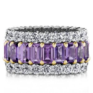 Two Tone Triple Row Eternity Created Amethyst Wedding Band