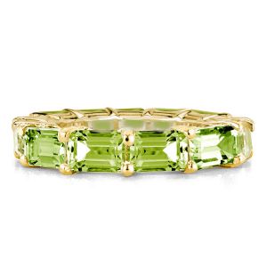 Golden Emerald Cut Peridot Eternity Band In Sterling Silver