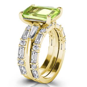 Italo Golden Emerald Cut Peridot Wedding Ring Set For Women