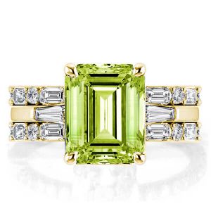 Italo Golden Emerald Cut Peridot Wedding Ring Set For Women