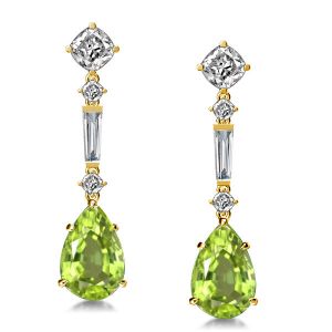 Golden Pear Cut Peridot Drop Earrings In Sterling Silver