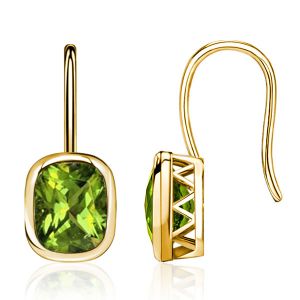 Italo Golden Bezel Cushion Cut Peridot Drop Earrings