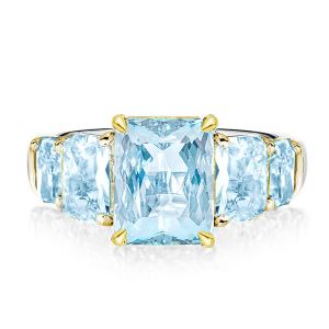 Five Stone Radiant Cut Aquamarine Engagement Ring