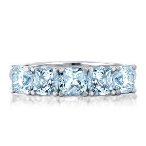 Half Eternity Cushion Cut Aquamarine Ring Wedding Band Ring