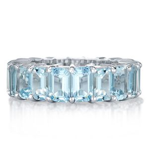 Emerald Cut Eternity Band For Women Aquamarine RIng 