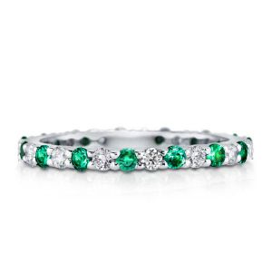 Alternating Created White & Green Sapphire Eternity Wedding Band